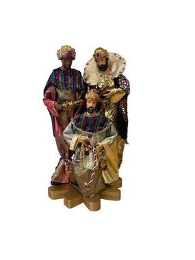 Hand-Painted Three Wise Men Figurine With Gold & Multicolor Robes On Gold Base
